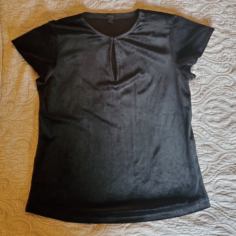 Ann Taylor Black Velvet Short Sleeve Blouse